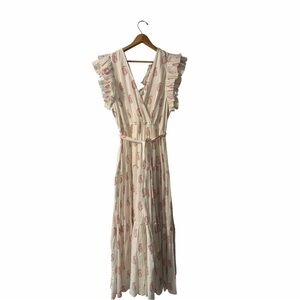 A Loves A Ivory Pink Floral Tiered Maxi Dress Size L NWT Boho